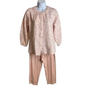 Vintage Gunze Women's Pink Floral Quilted Pajama Set Size M Comfy Cozy Soft